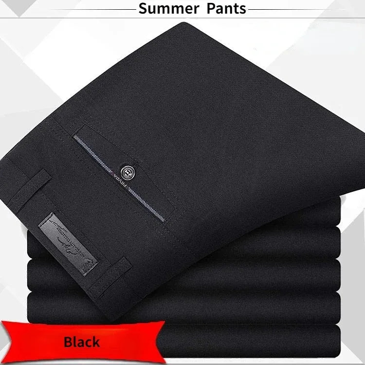 Autumn Thick  Summer Thin Casual Pants Men Straight Formal Long Trouser Adult Solid Color Flat Design Suit Pant Business RIYBEOE