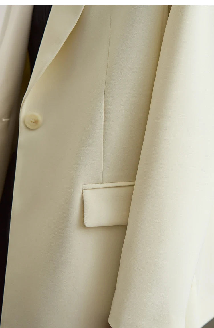 Blazers For Woman 2025 Autumn New Loose Beige Solid Elegant Blazer Ladies Long Sleeves Medium Long Women's Jacket 12553007
