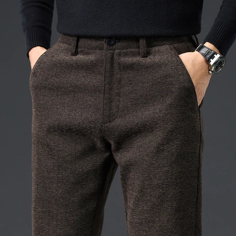 Men's Slim Fit Chenille Long Pants Advanced Business Casual Trousers Trend Autumn Comfortable Daily Wear Male Clothing