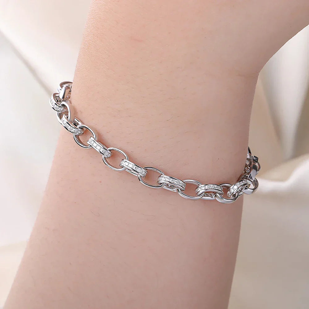 1.2mm Moissanite Tennis Bracelet with  925 Sterling Silver Cuban Link Chain Birthday Party Gifts Jewelry for Women Men
