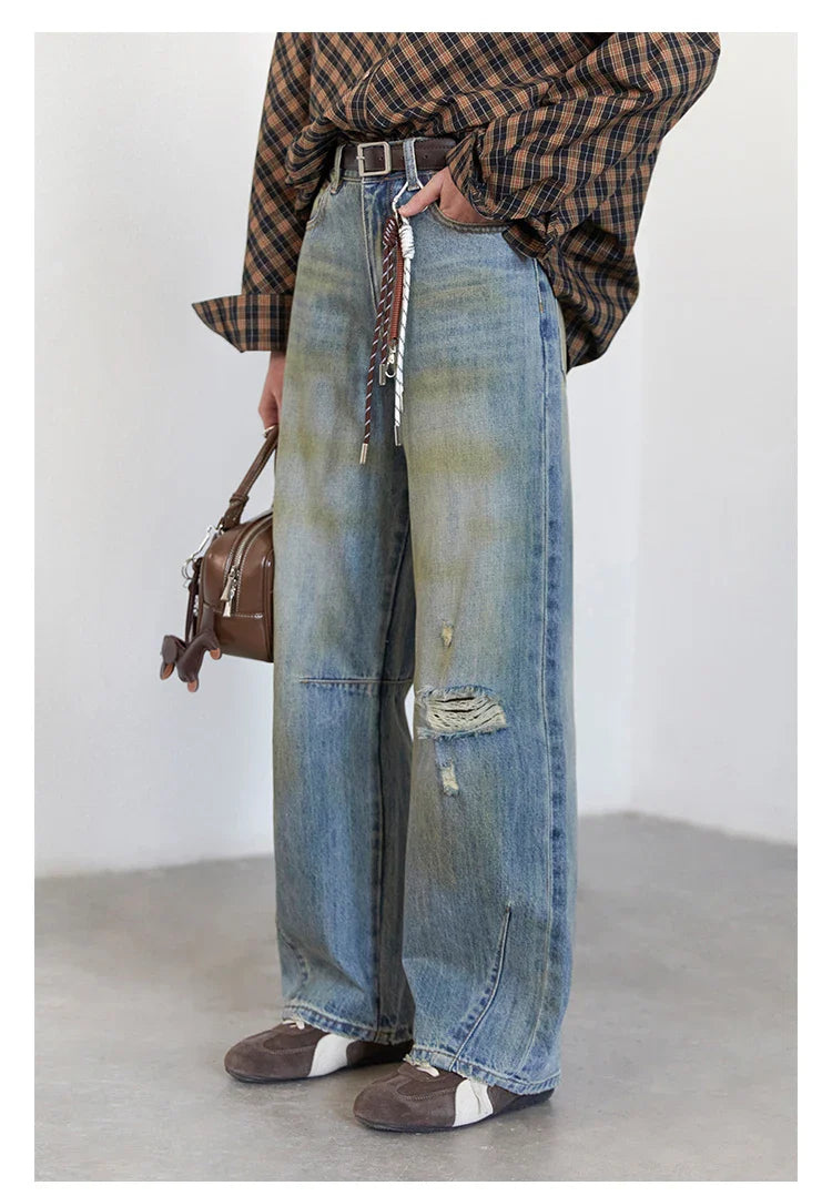 Retro Women's Jeans Loose Casual  New High Waisted Wide Legs Denim Pant Female Trousers Spring Autumn 2025