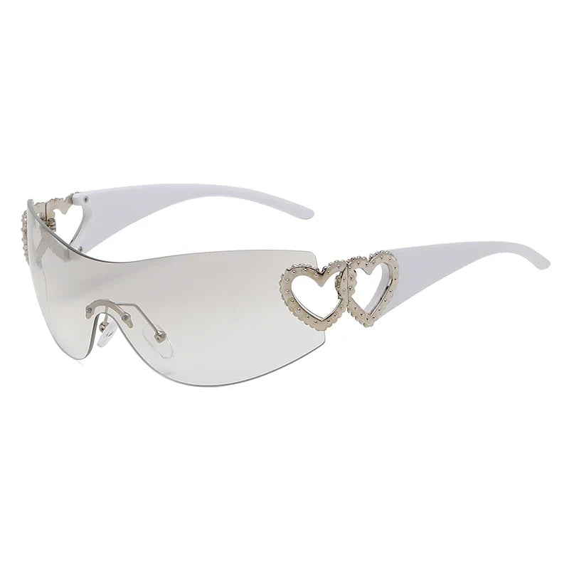 Cycling Rimless Y2K Sunglasses Women Trendy Gradient 2000'S Wrap Around Sun Glasses Punk One Piece Goggles Oversized Shades
