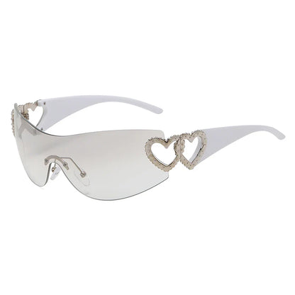 Cycling Rimless Y2K Sunglasses Women Trendy Gradient 2000'S Wrap Around Sun Glasses Punk One Piece Goggles Oversized Shades