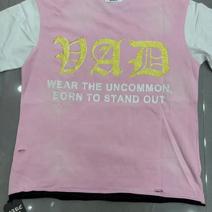 Streetwear Letter Rhinestone Cotton Short Sleeve Tshirts for Men and Women Harajuku Hip Hop Loose Shinning Diamond Tees Oversize