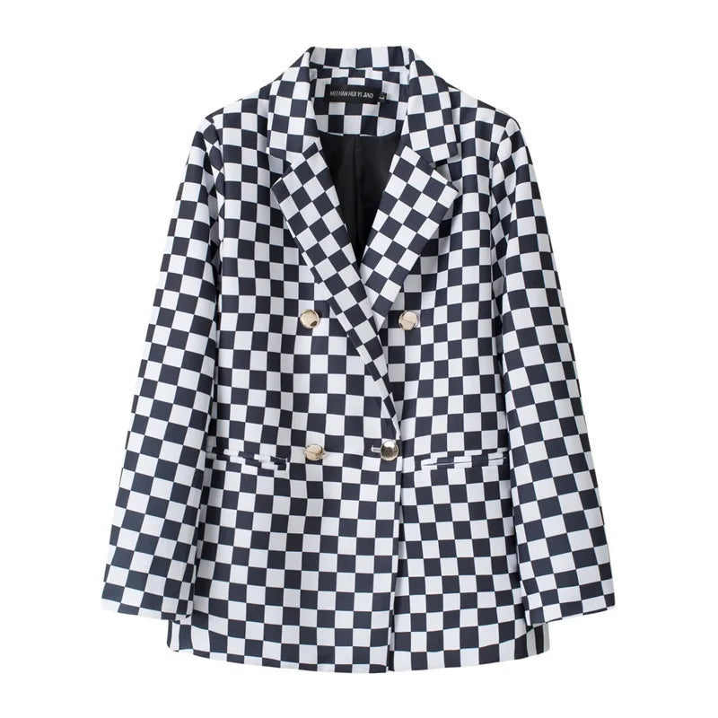 Casual Plaid Women's Suit Jacket Spring Autumn New Style Large Size Street Style Top Quality Polyester Commute Style Fashionable