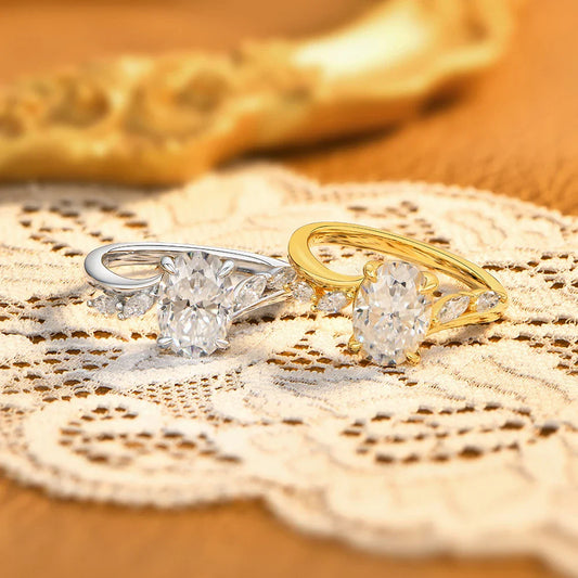 Bague ovale 2 carats entièrement en moissanite pour femme en argent S925, avec pierres latérales marquise, bague de fiançailles élégante, bijou de mariage, cadeau