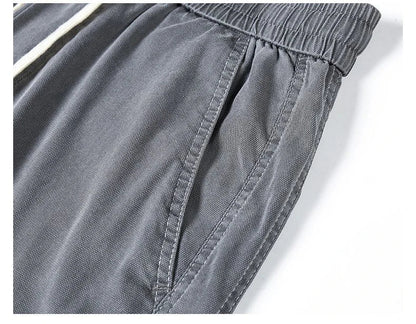 Men's Summer Soft Lyocell Fabric Jeans Thin Loose Straight Denim Pants Drawstring Elastic Waist Casual Trousers plus Size M-5XL