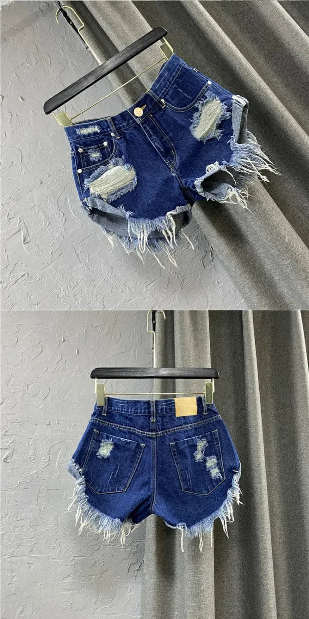 Sexy Low-waisted Denim Shorts 2026 New Summer Hole A Wide-leg Pants Ripped Jeans for Women