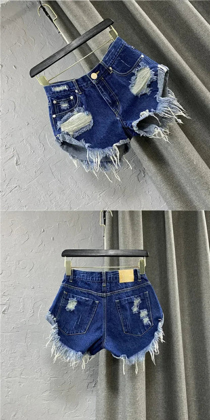 Sexy Low-waisted Denim Shorts 2026 New Summer Hole A Wide-leg Pants Ripped Jeans for Women