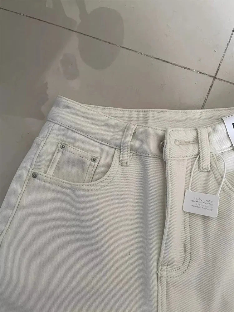 White Slim Wide Leg Denim Jeans Women's Spring New Large Size Casual Pants Loose Straight Hip Covering Slimming Effect