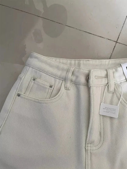 White Slim Wide Leg Denim Jeans Women's Spring New Large Size Casual Pants Loose Straight Hip Covering Slimming Effect
