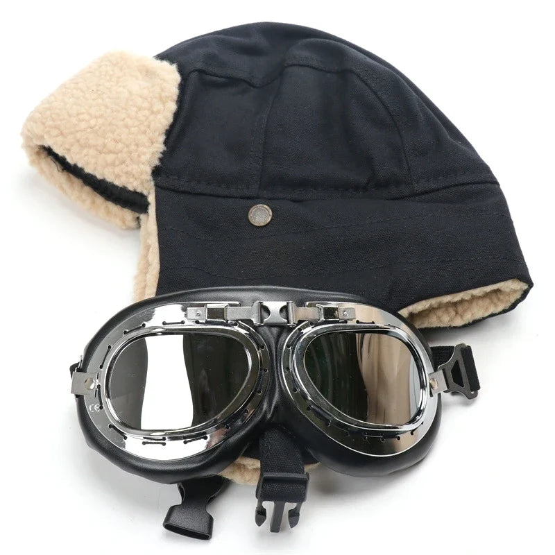 Army Military Ushanka Men&Women Windproof Winter Bomber Hats with Goggles Warm Lamb Wool Pilot Earflap Thermal Snow Cap