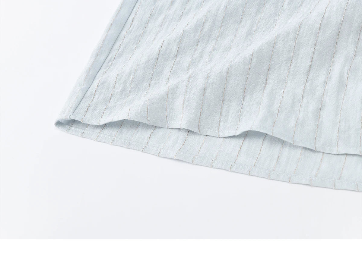 Women French Vertical Stripe Blouse Summer Seven Quarter Sleeve Loose Blouse Minimalist Solid Top Office Lady MXF16X2562