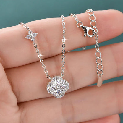 Delicate Lucky Four-leaf Clover Pendant Necklace For Women Certified 3mm Moissanite Necklace Wedding Party Jewelry Gift