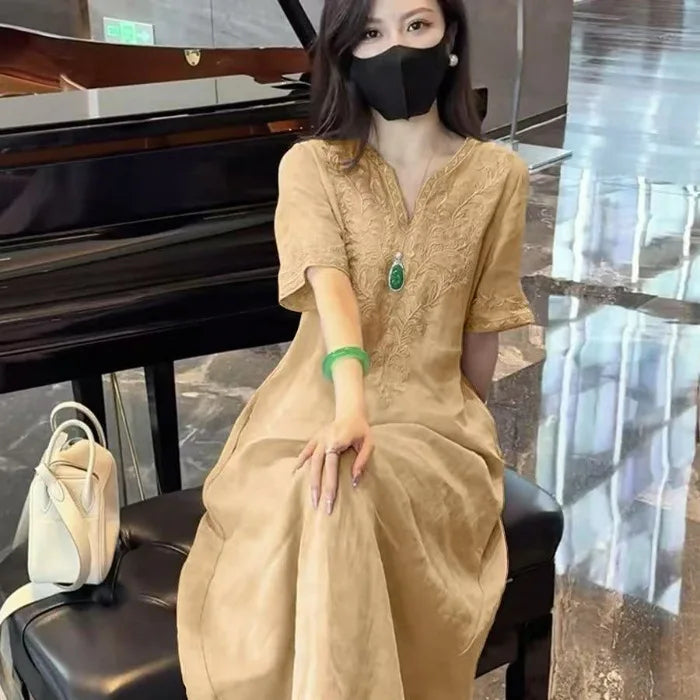 Embroidery Ethnic Style Fashion Clothes Vintage Cotton Linen Streetwear Harajuku Chinese Style Summer Dress for Women Clothing