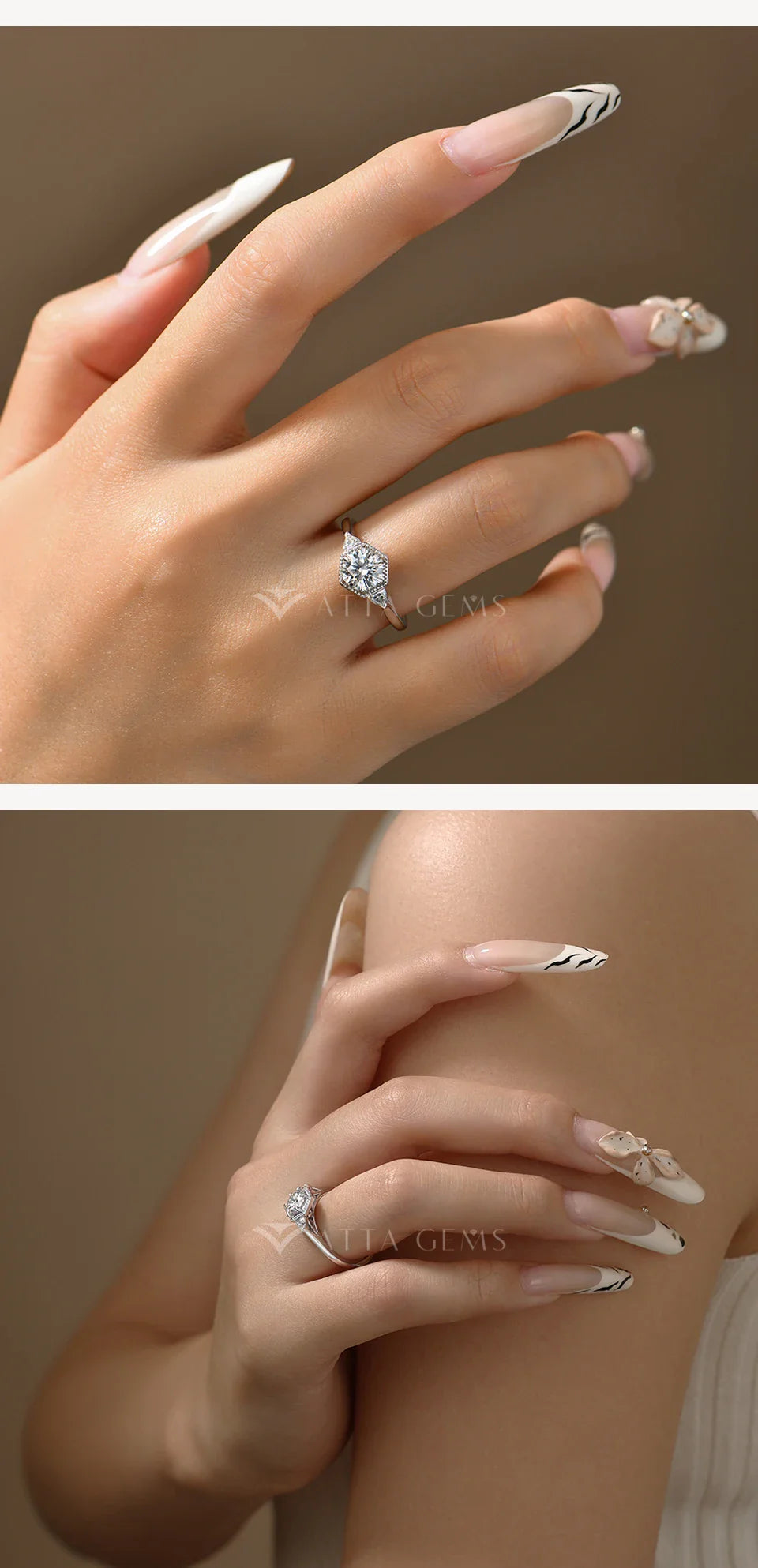 Bague en moissanite ATTAGEMS taille ronde 1 carat DVVS1 pour femme, en argent sterling 925 véritable plaqué or 18 carats, bagues de mariage classiques, cadeau de bijoux