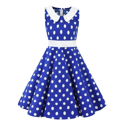 LPATTERN Girls' Vintage Rockabilly Dress Party Retro Polka Dot Floral Pattern A-line Dresses Pleated Skirt Knee-Length for 4-10Y