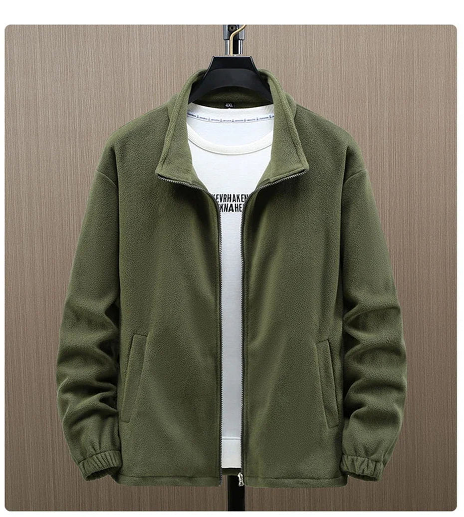 Solid Color Polar Fleece Jacket Men Winter Thcik Warm Fleece Jacket Coat Plus Size 12XL Fashion Casual Polar Fleece Coat Male