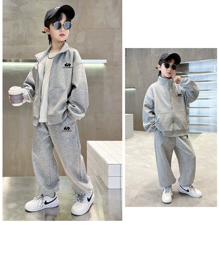 Boys Cotton Turtleneck Full Zip Sweatshirt Jacket+Sweatpant Workout Set School Kids 2PCS Tracksuit Children Jogger Outfit 5-16Yr