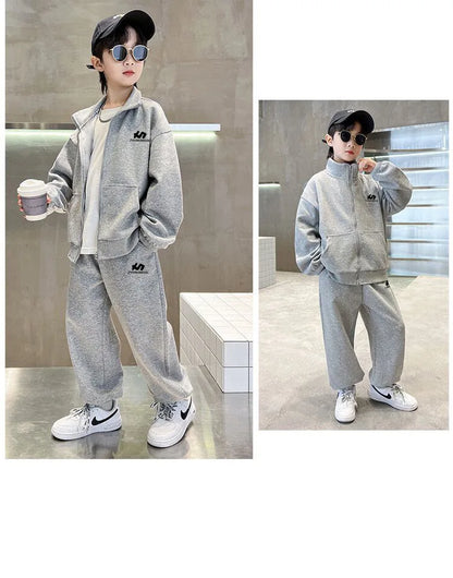 Boys Cotton Turtleneck Full Zip Sweatshirt Jacket+Sweatpant Workout Set School Kids 2PCS Tracksuit Children Jogger Outfit 5-16Yr