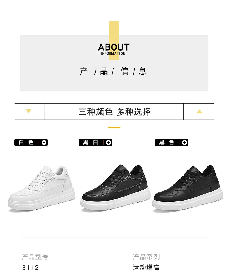 New Invisible Height-increasing Shoes for Men, 6CM-8CM-10CM Sports Shoes,White Leather Sports Shoes for Men,Enlarged Sizes 36-46