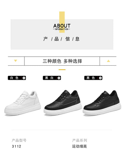 New Invisible Height-increasing Shoes for Men, 6CM-8CM-10CM Sports Shoes,White Leather Sports Shoes for Men,Enlarged Sizes 36-46