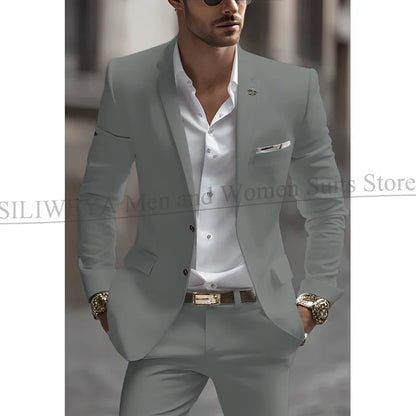 Summer White Men Suits Two Piece Fashion Notch Lapel Single Breasted Suit Slim Fit Elegant Smart Casual Groom Wedding Tuxedo