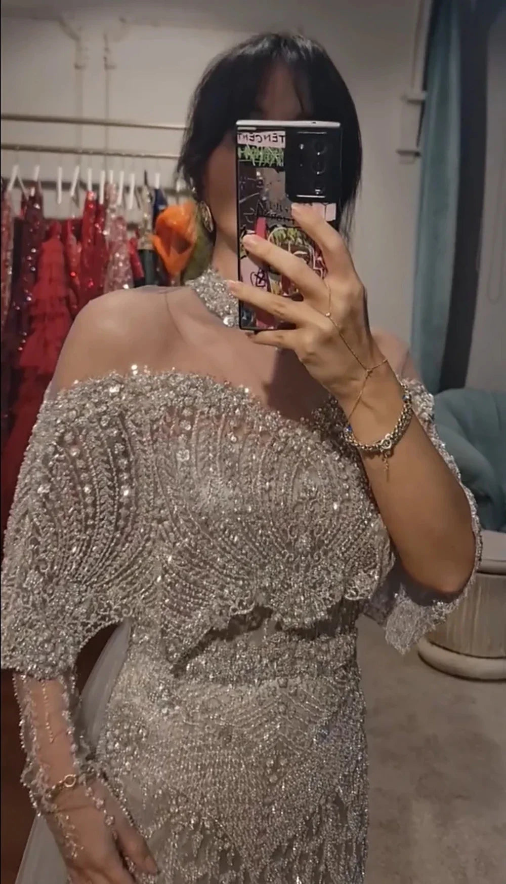 Beaded Mermaid Evening Dress for Women 2026 Elegant High Neck Long Sleeves for Women Wedding Party Gown Customized
