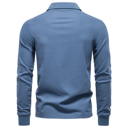 2025 Business Casual Polo Shirt Men Solid Color Long Sleeve Cotton Rich Blend Breathable Polos Male