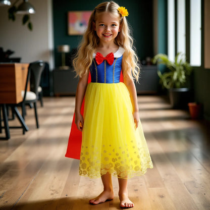 Deluxe Snow White Gown Set with Accessories Princess Costume Fairy Cosplay for Girls Kids Toddler Carnival Party Vestido