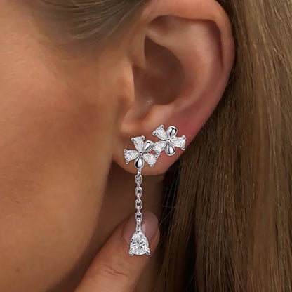 Waterdrop Long Full Moissanite Drop Earrings for Women 100% S925 Silver 0.3carat Pear Cut Lab Diamond Earring with Certificate