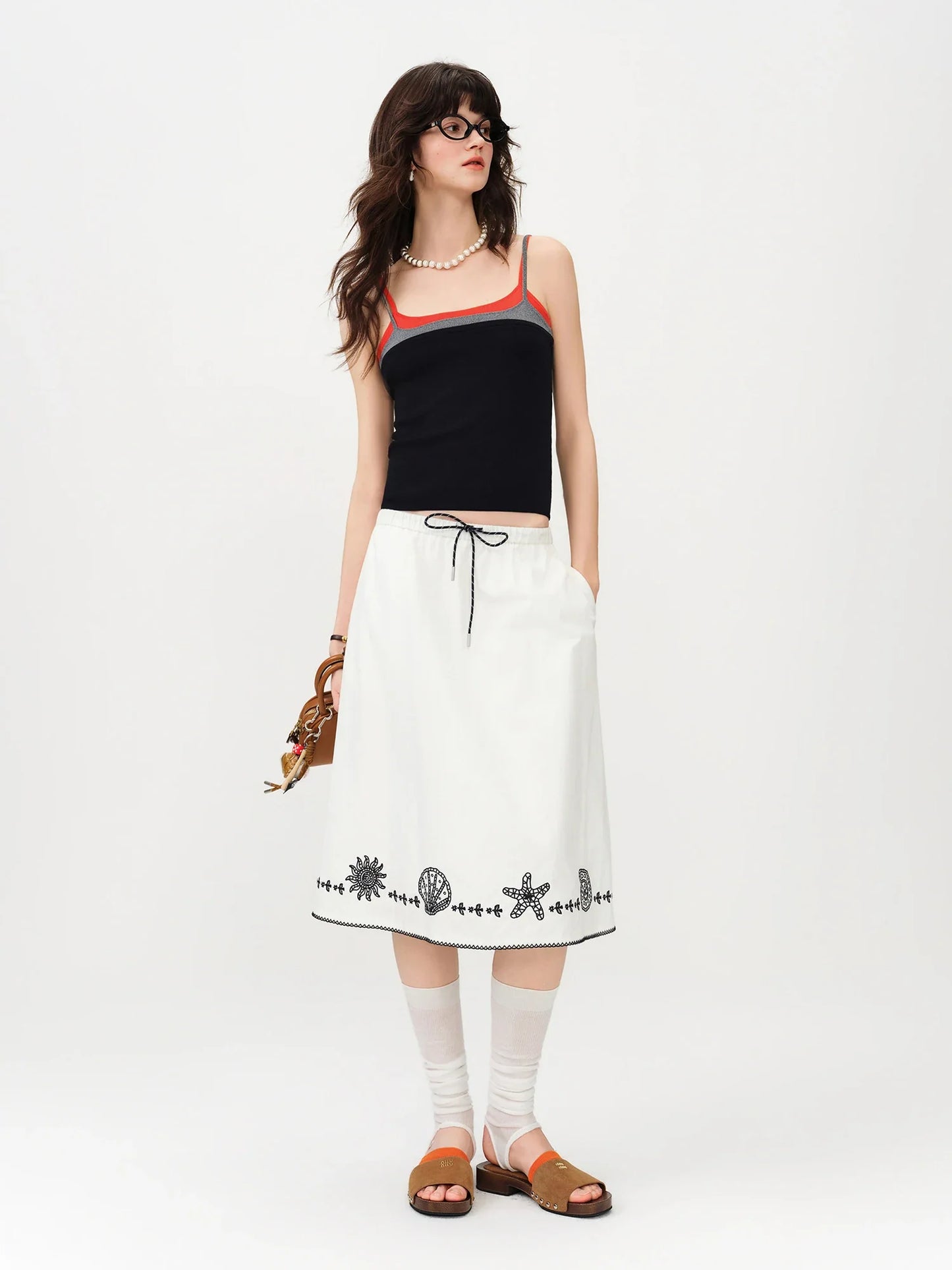 2026 Summer Women Color Block Contrast Trim Cami Top, Navy Slim Fit Cropped Vest for Y2K Daily Layering Style Chic Hot Girl