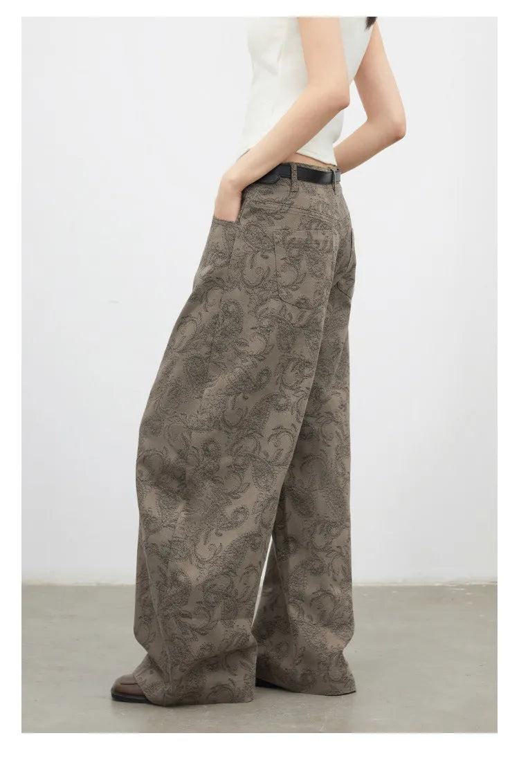 New Women Jeans Loose Casual High Waist Wide Leg Denim Pants Paisley Female Trousers Spring Autumn 2026