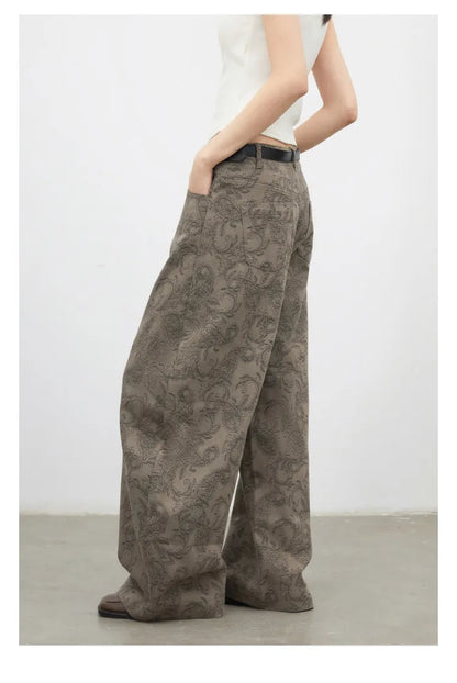 New Women Jeans Loose Casual High Waist Wide Leg Denim Pants Paisley Female Trousers Spring Autumn 2026