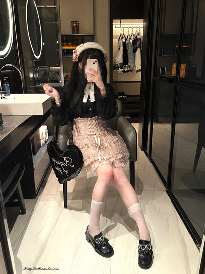 Japanese Original Lolita Lace Ruffle Edge Tied Bow High Waist Mini Skirt Spring Summer New Slim Waist Sweet Girl Y2k Skirt