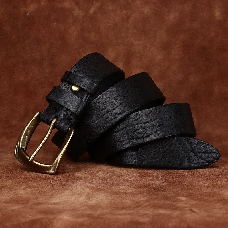 3.8CM Men High Quality Genuine Leather Belt Luxury Copper Buckle Belts Thickening Pure Cowskin Vintage Strap Male Jeans for Man