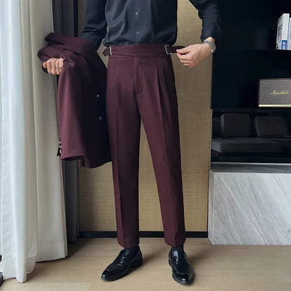 2025 New Naples High Waist Mens Suit Pants Double-Blade Gurkha Chino Slim Fit Trousers Fashion Men Wedding Party Casual Pant