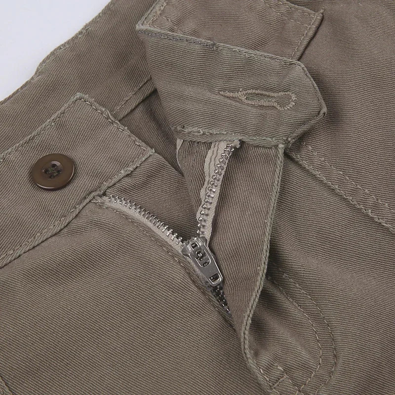 American Retro Washed Pocket Straight Leg Workwear Shorts for Female Boyfriend Mid Waist Casual Jeans Loose Pants Trendy Ins