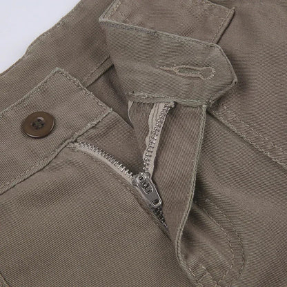 American Retro Washed Pocket Straight Leg Workwear Shorts for Female Boyfriend Mid Waist Casual Jeans Loose Pants Trendy Ins