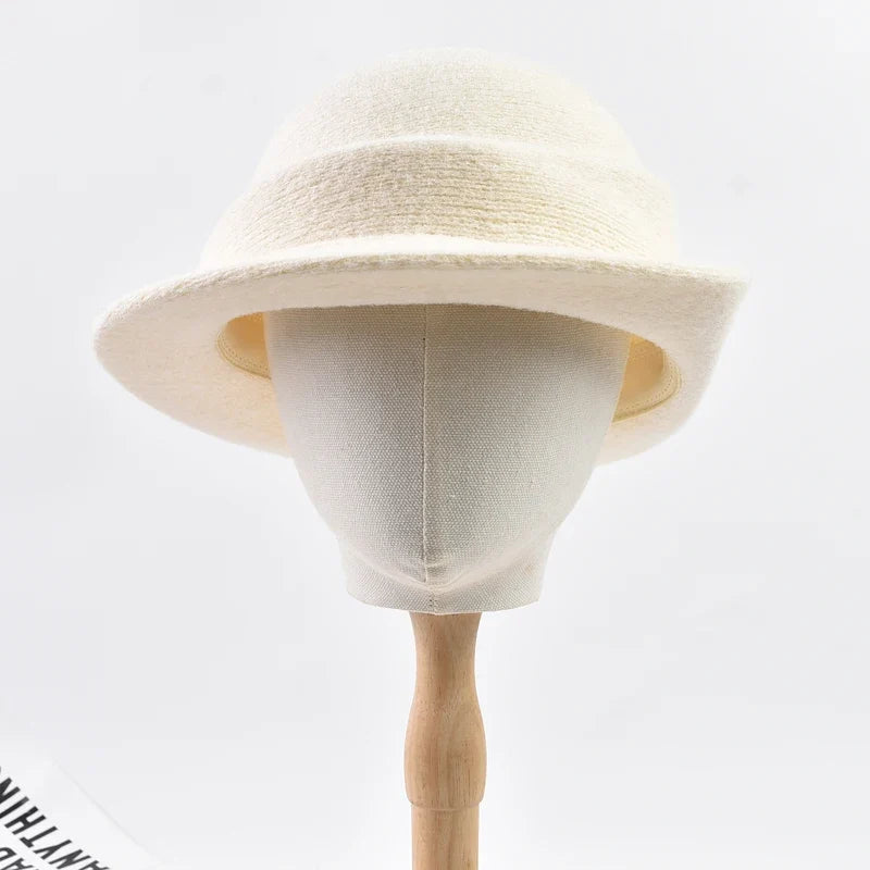Women Elegant Party Formal Fedora Hat Winter Dome Basin Hat  Female Fashion Headwear