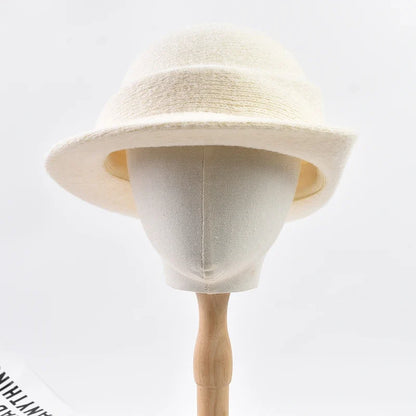 Women Elegant Party Formal Fedora Hat Winter Dome Basin Hat  Female Fashion Headwear