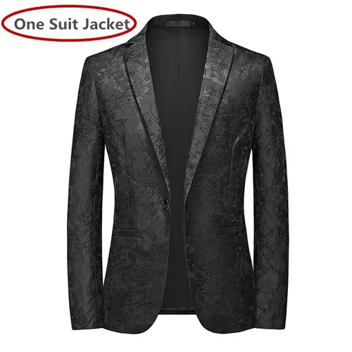 Classic Black Jacquard Suit Male Business Casual Coat Fashion Men Wedding Party Tuxedo Dress Blazers Slim Fit Tops