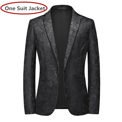 Classic Black Jacquard Suit Male Business Casual Coat Fashion Men Wedding Party Tuxedo Dress Blazers Slim Fit Tops