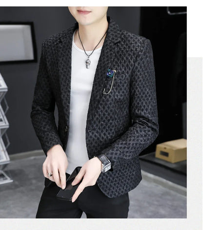 2024 Autumn New Fashion Handsome Men Business Leisure Banquet Shopping Slim-fit Korean Suit  Costume Croisé Homme  Blazer