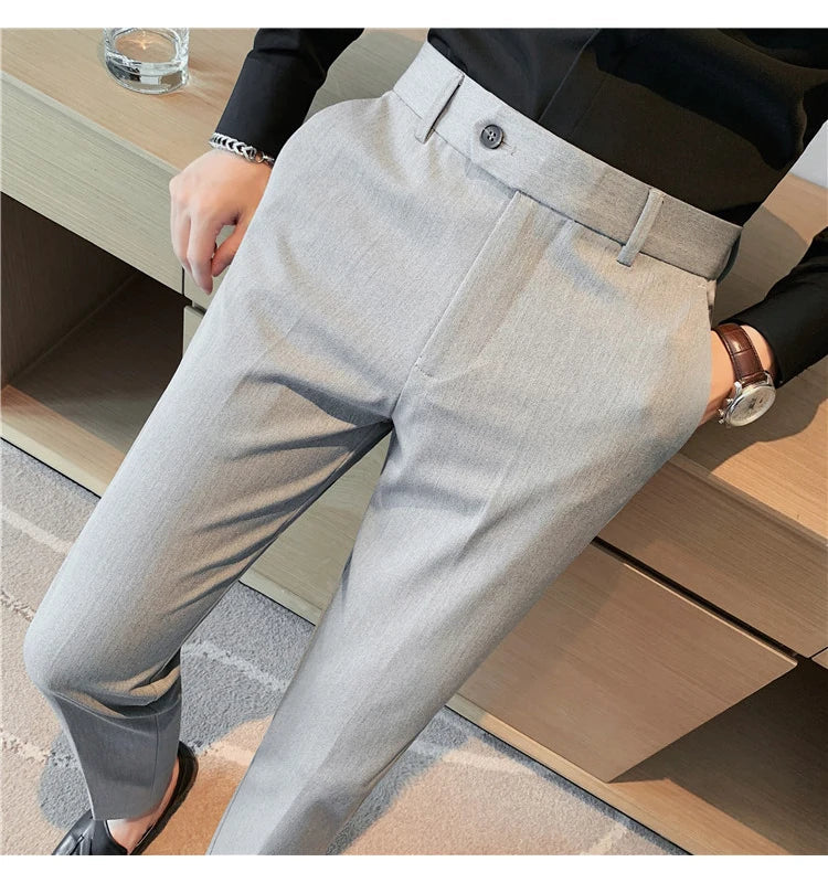 Autumn Winter New Embroidered Business Formal Pants Men Fashion Wedding Slim Fit Trousers High Quality Solid Social Suit Pants