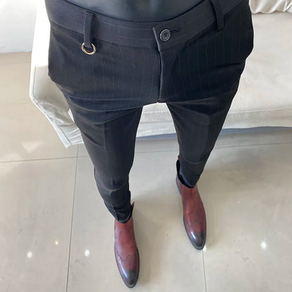 High Quality Striped Suit Pants 2025 Men Elegant Slim Fit Tight Trousers Men Office Party Business Casual Slim Fit Dress Pants