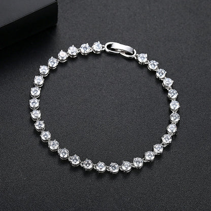 Silver Color 3 Prong Round Cubic Zirconia Necklace Earring Bridal Jewelry Set Simple Design Bride Wedding Accessories