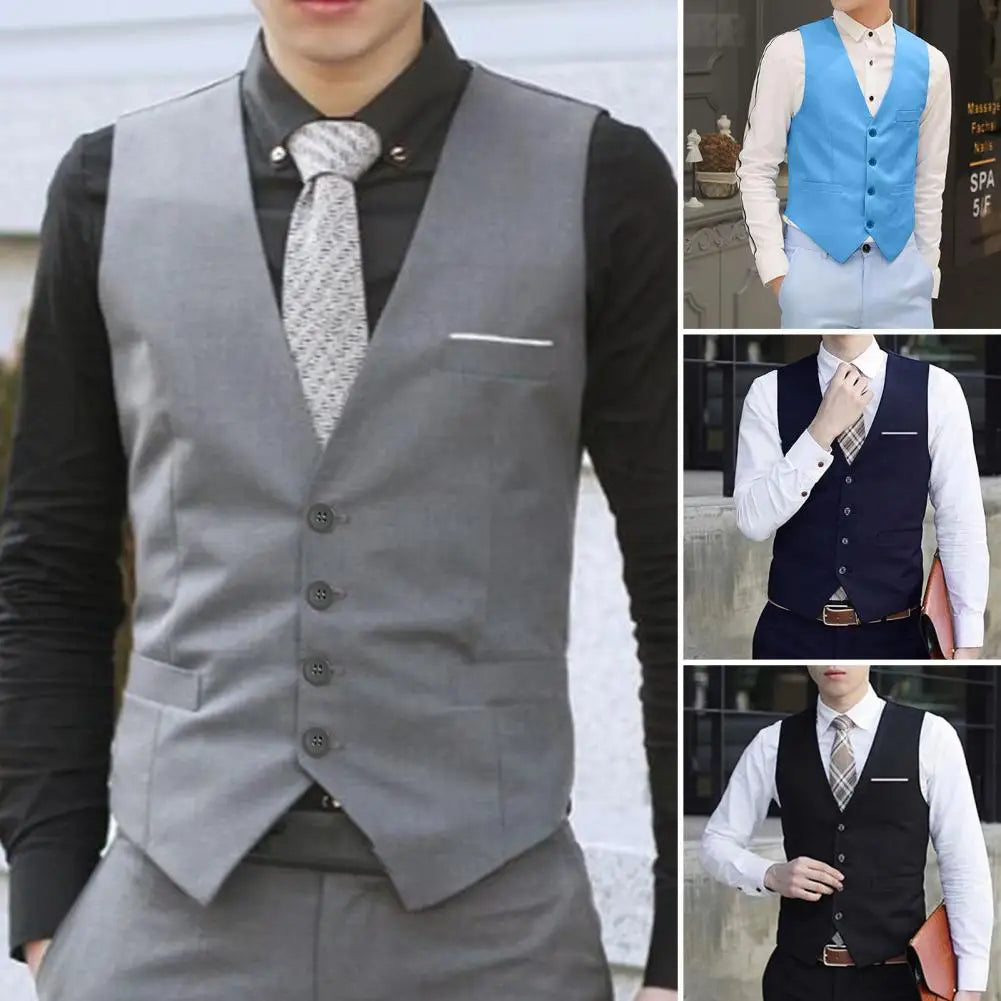 2025 Men Vest Single-breasted V Neck Formal Waistcoat Suit Vest Men Wedding Summer Beach One Piece Waistcoat V Neck Fashion Cost
