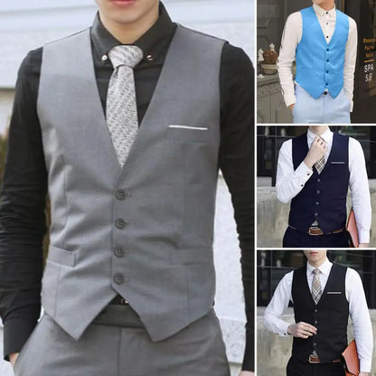 2025 Men Vest Single-breasted V Neck Formal Waistcoat Suit Vest Men Wedding Summer Beach One Piece Waistcoat V Neck Fashion Cost