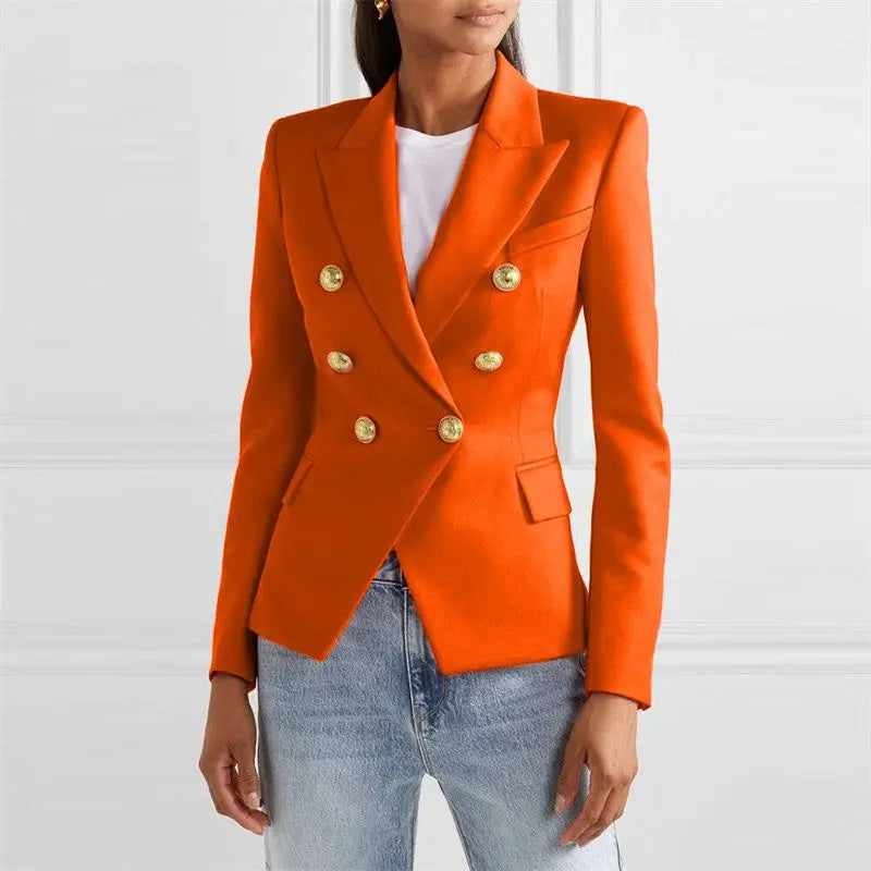 Spring Fashion New Women's Elegant Suit Jacket Double Breasted Lapel Long Sleeved Slim Fit Versatile Office Coats Blazer Women
